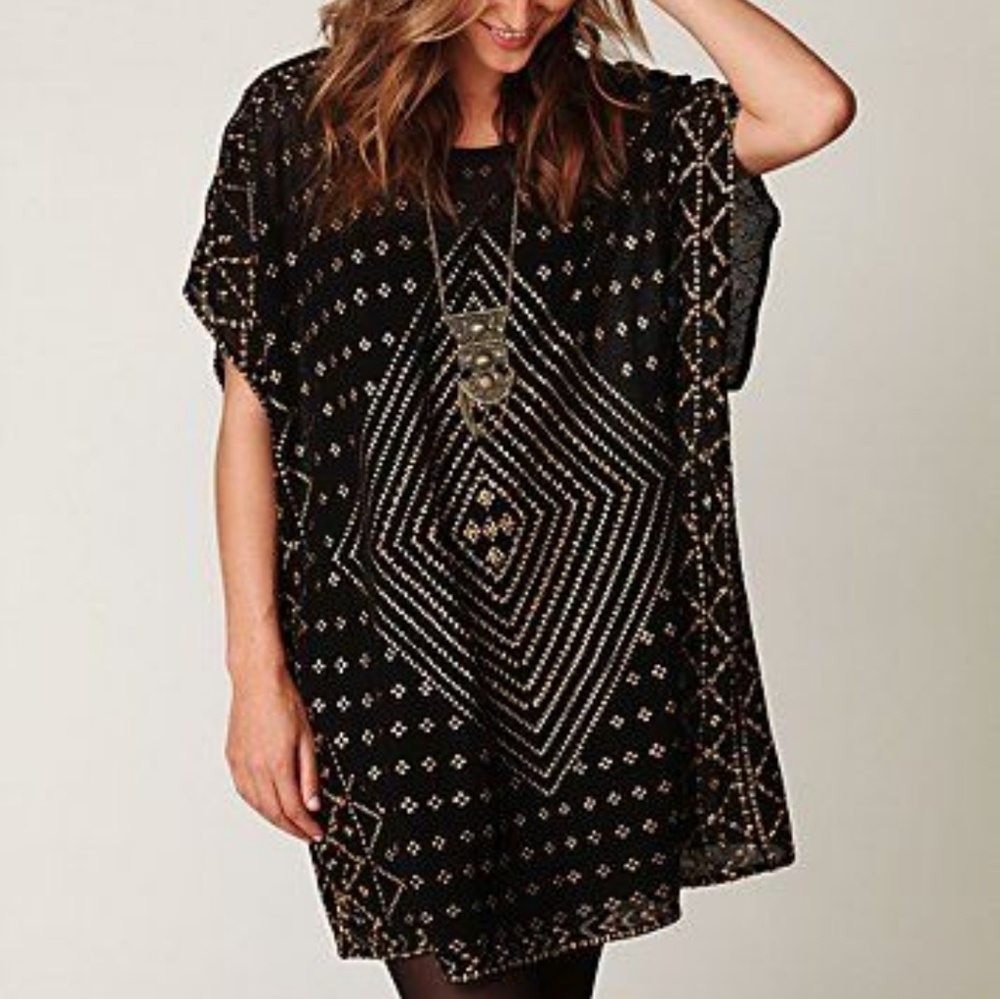 FREE PEOPLE  Black & Gold Dress/Tunic Sz. S
